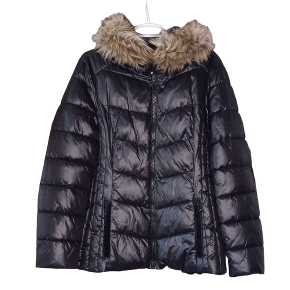 INC International Concepts Puffer W/ Fur Trimmed Hood Woman's Size XL Dark Gray - Picture 1 of 3